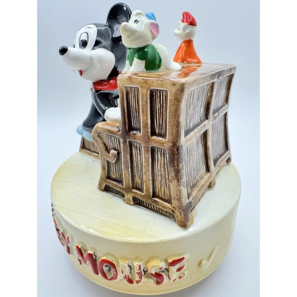 Mickey Mouse Music Box Walt Disney Japan Ceramic Piano Figurine Vintage‎